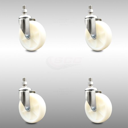 Service Caster 5 Inch 316SS Nylon Wheel Swivel 12mm Threaded Stem Caster Set SCC-SS316TS20S514-NYS-M1215-4